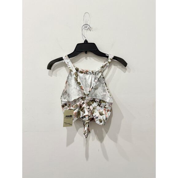 Rebecca Taylor Floral High Neck Crossback Strap Crop Tank Top Blue Women's XS - Picture 4 of 6
